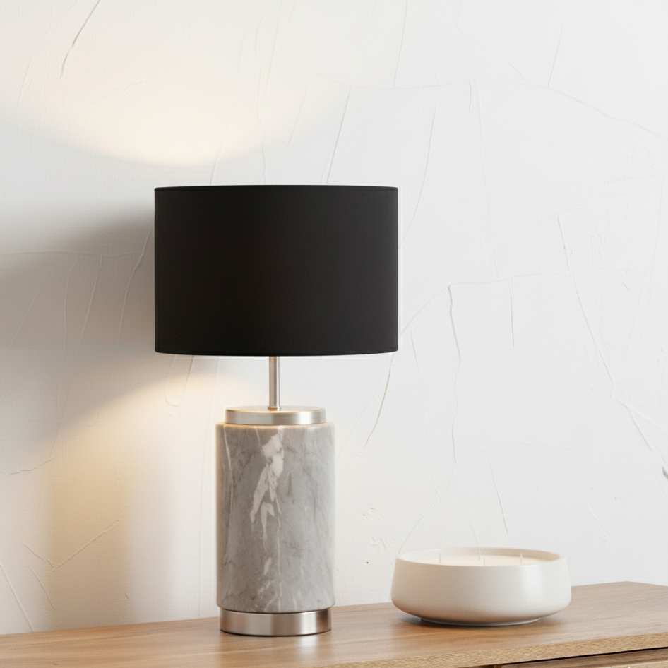Carrara Ceramic Grey Marble Effect Table Lamp