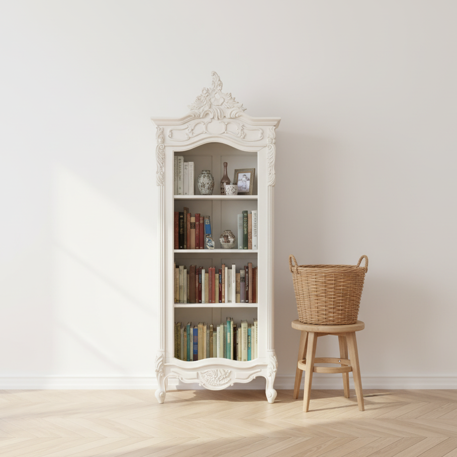 Elden White Carved Mahogany Bookcase