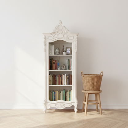 Elden White Carved Mahogany Bookcase