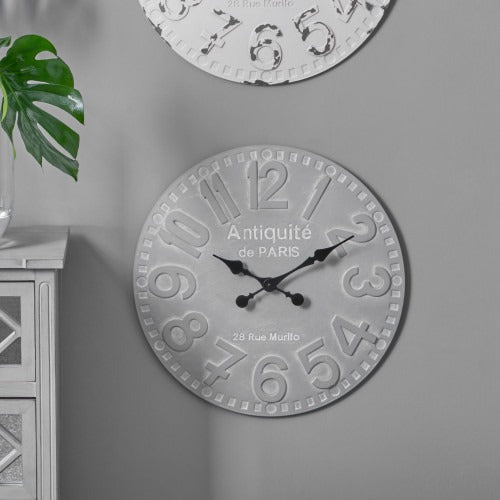 Wood Stone Grey Round Wall Clock