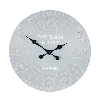 Wood Stone Grey Round Wall Clock