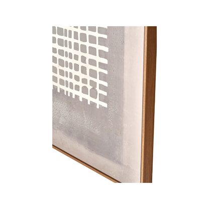Brown and Natural Grid Design Canvas with Oak Effect Frame