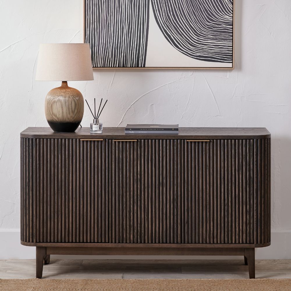 Raie Dark Brown Pine Wood 3 door Sideboard