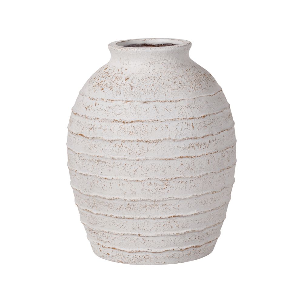 Fibrestone White Wash Decorative Ribbed Large Vase