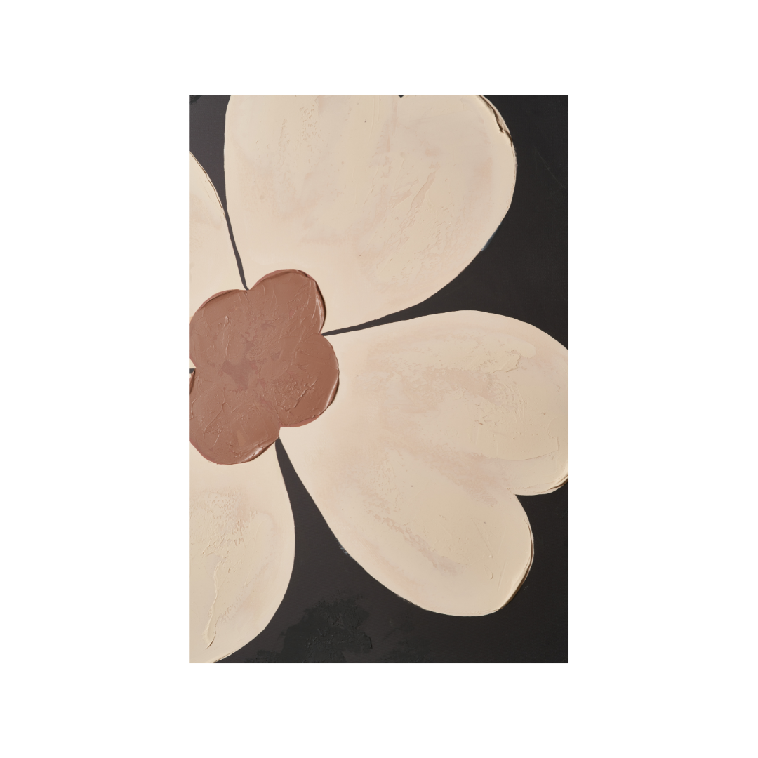 Brown and Natural Large Flower Design Canvas with Black Frame