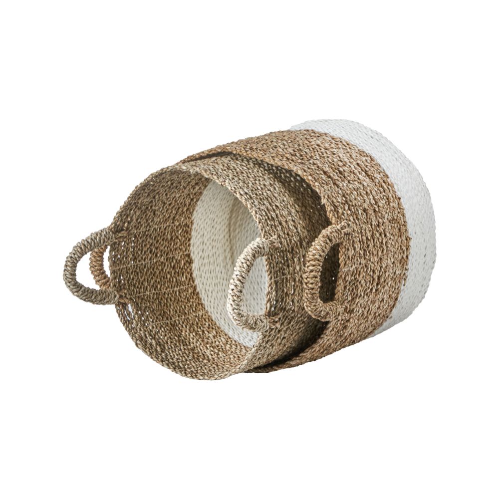 Banana Leaf Two Tone Natural and White Baskets (Set of 2)