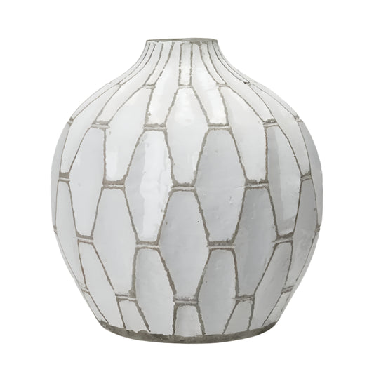 Gaudi Stoneware White Geometric Design Vase