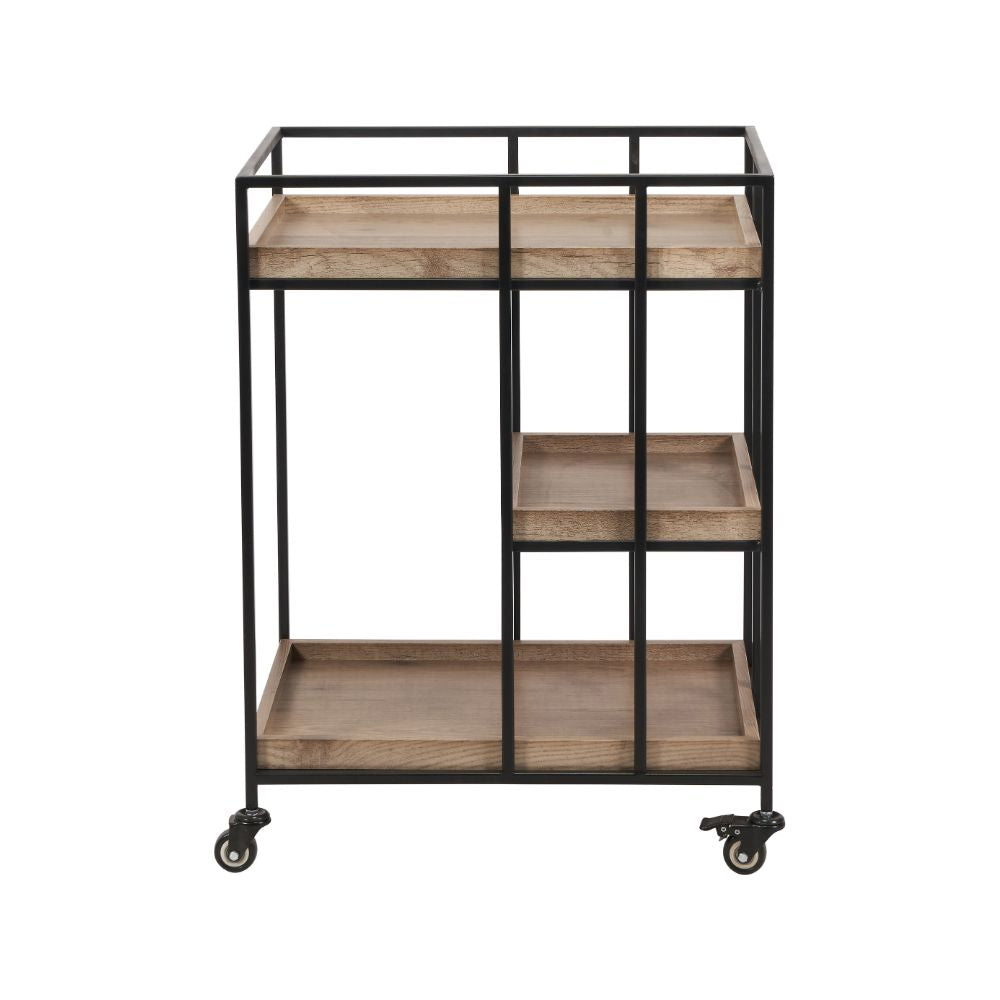 Gallery Natural Wood Veneer and Black Metal Caddy