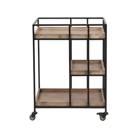 Gallery Natural Wood Veneer and Black Metal Caddy