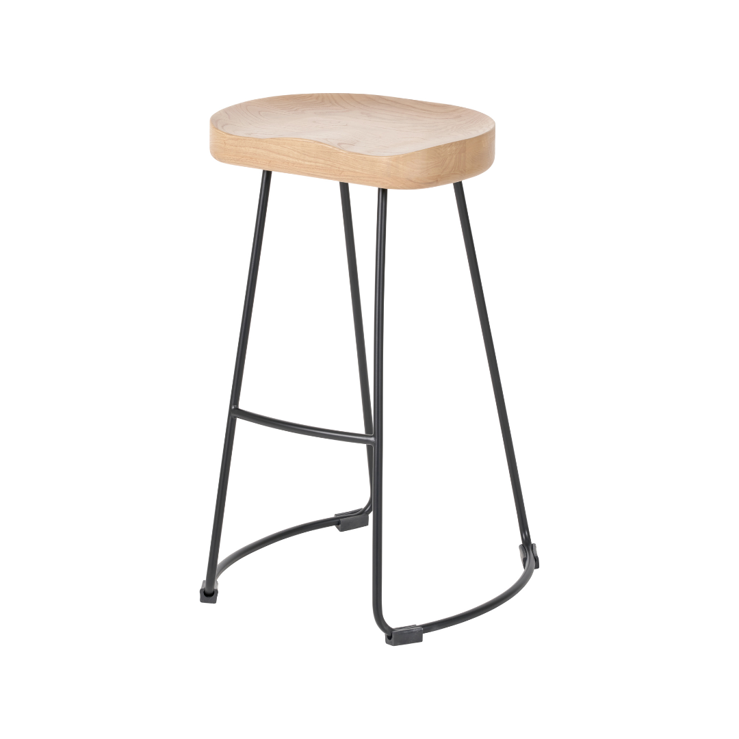Laselle Ash Wood and Black Metal Bar Stool