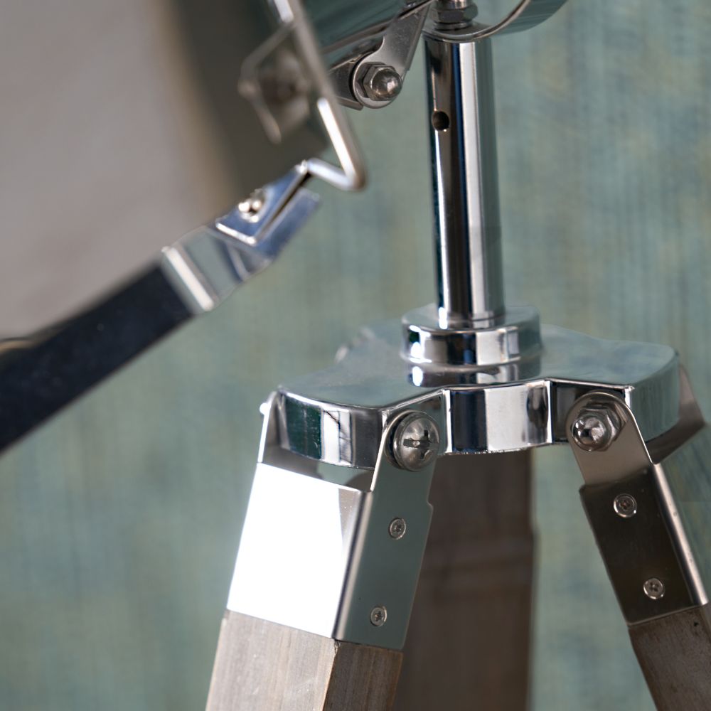 Hereford Grey Wood and Silver Metal Film Tripod Table Lamp