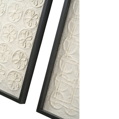 Natural Paper Circular Pattern Design with Black Frames (Set of 2)