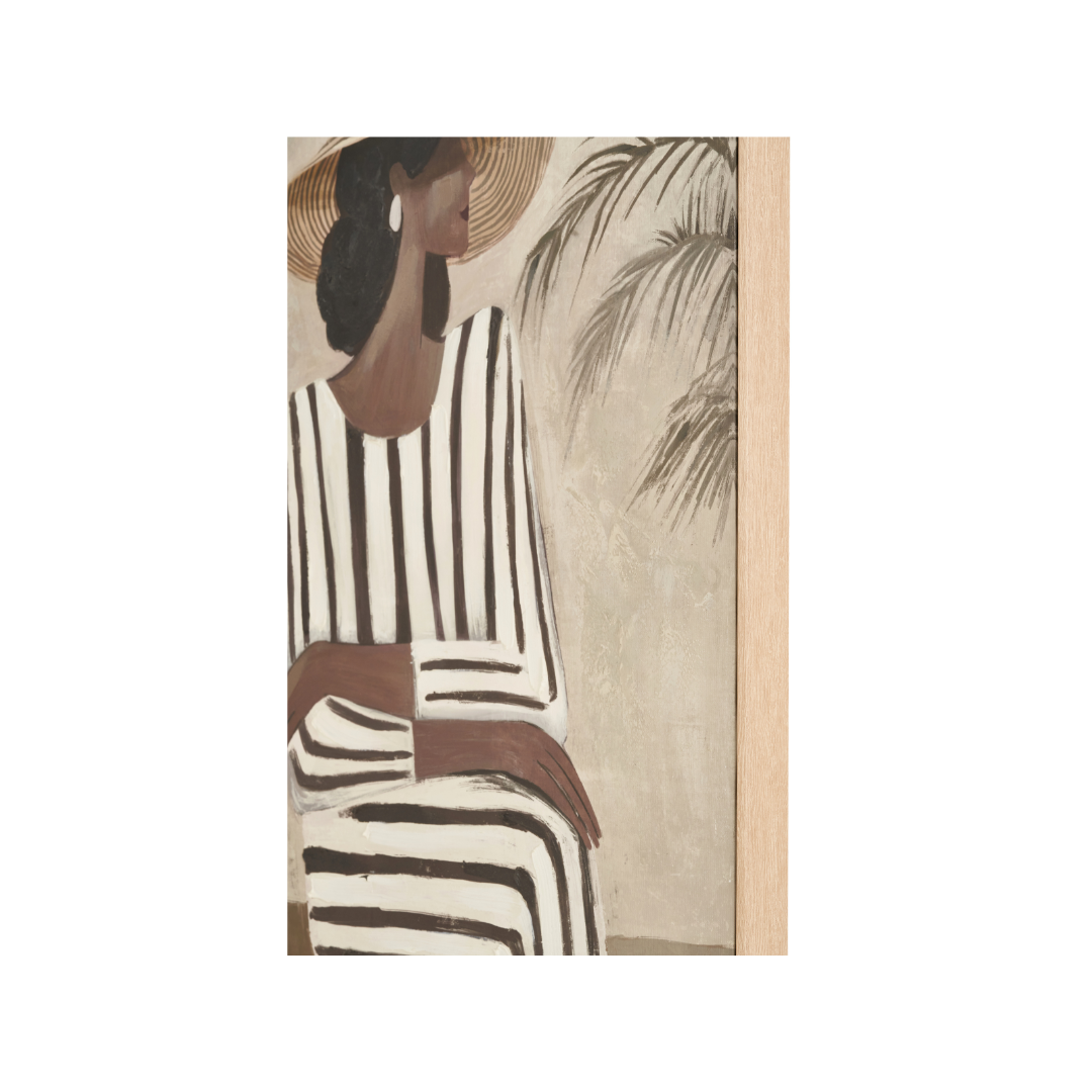 Striped Dress Lady Design Canvas with Natural Frame