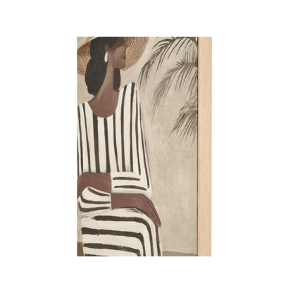 Striped Dress Lady Design Canvas with Natural Frame
