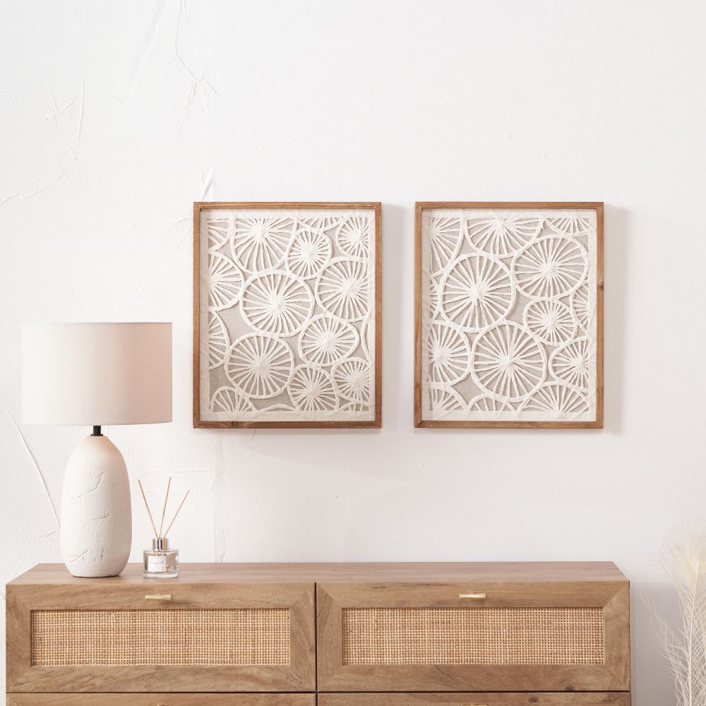 Natural Paper Cut Out Pattern Design Wall Art with Natural Frames (Set of 2)