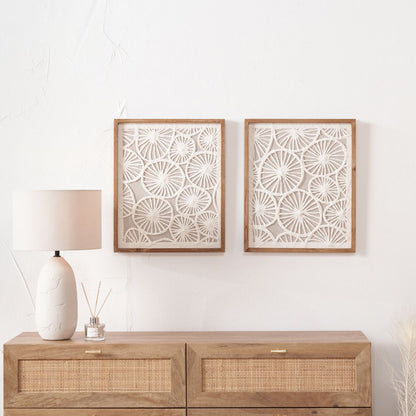 Natural Paper Cut Out Pattern Design Wall Art with Natural Frames (Set of 2)