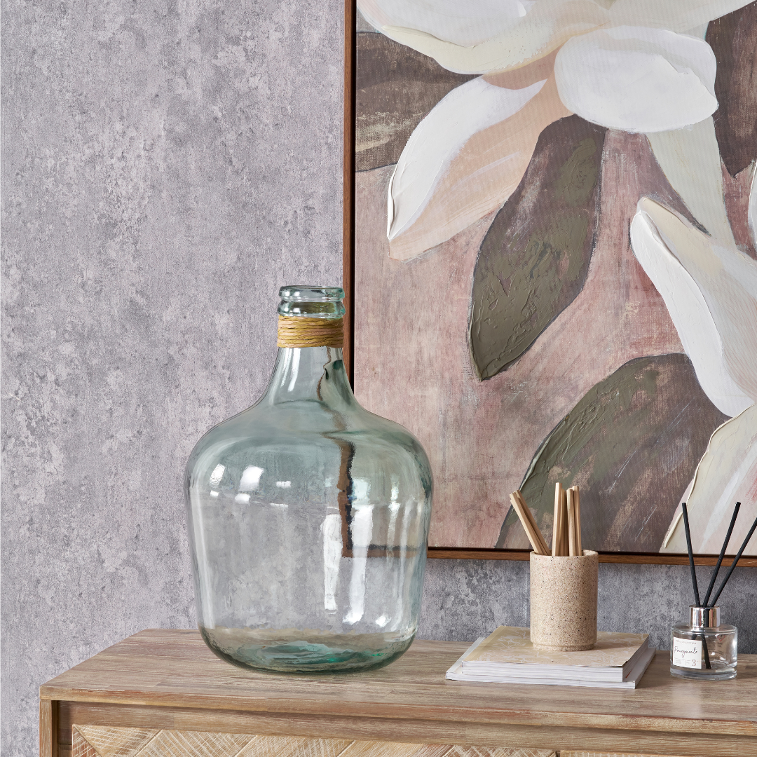 Clear Recycled Medium Bottle Vase With A Raffia Wrapped Neck