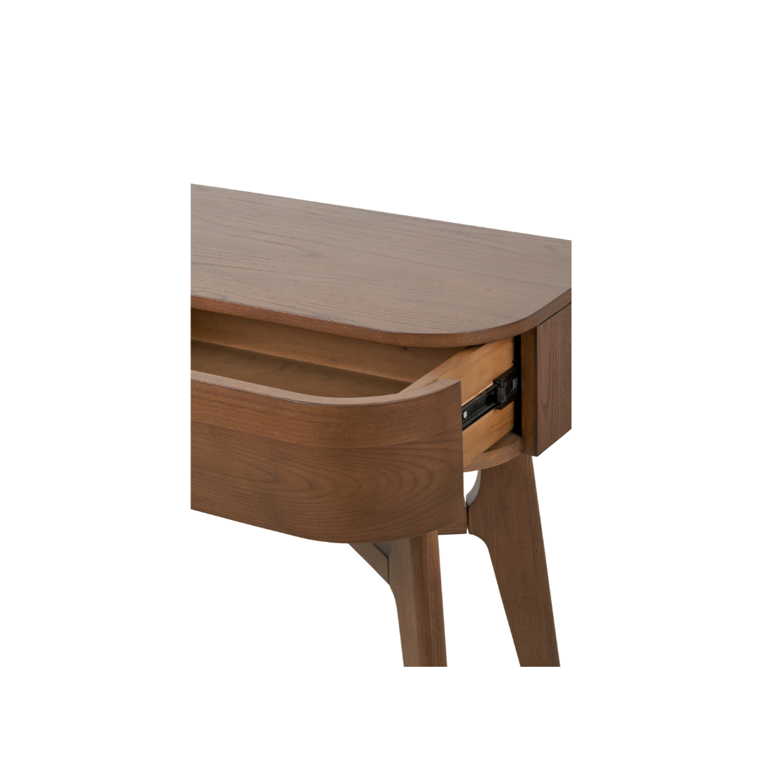 Elias Dark Ash Wood Retro 2 Drawer Console Table