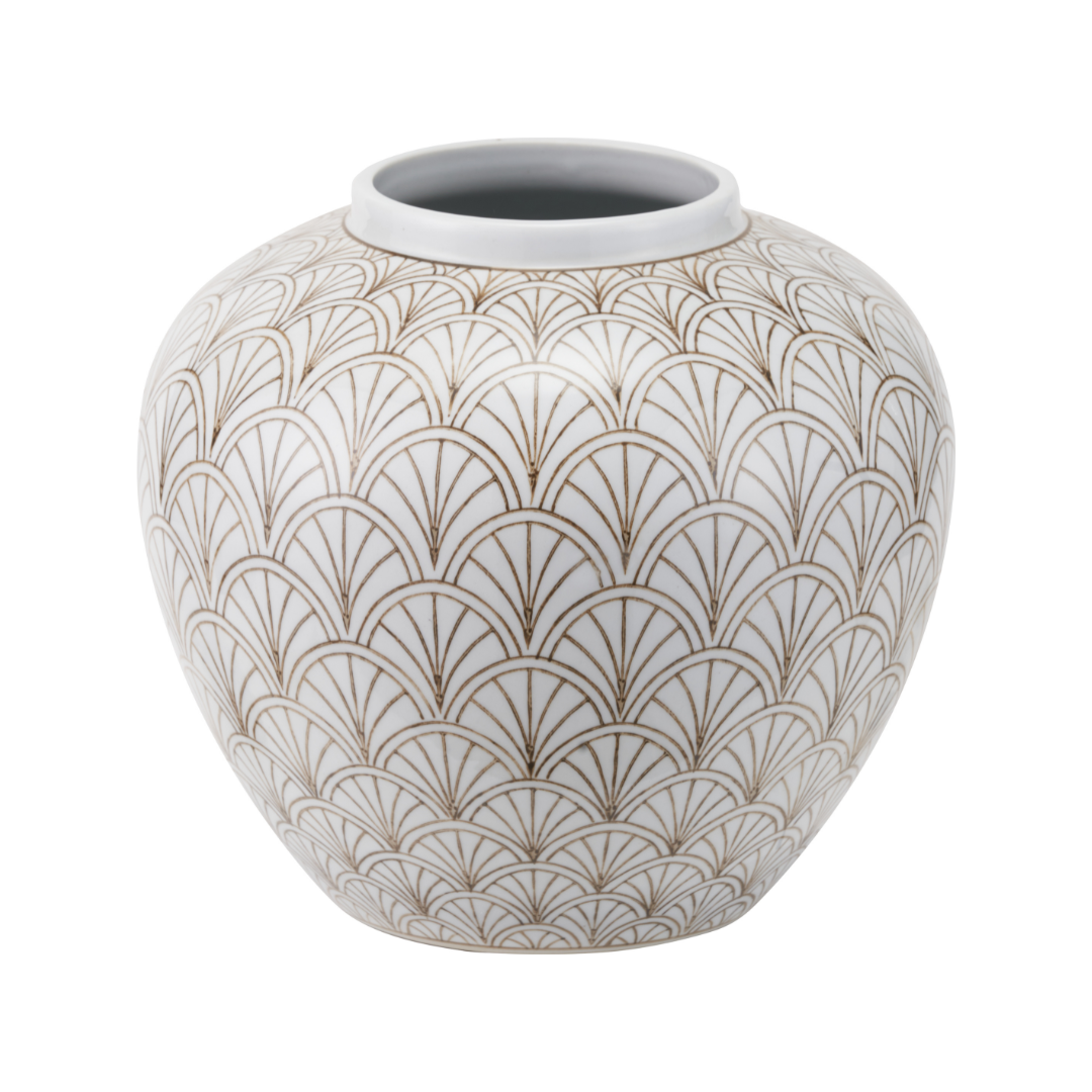Barbier White Art Deco Fan Ceramic Vase