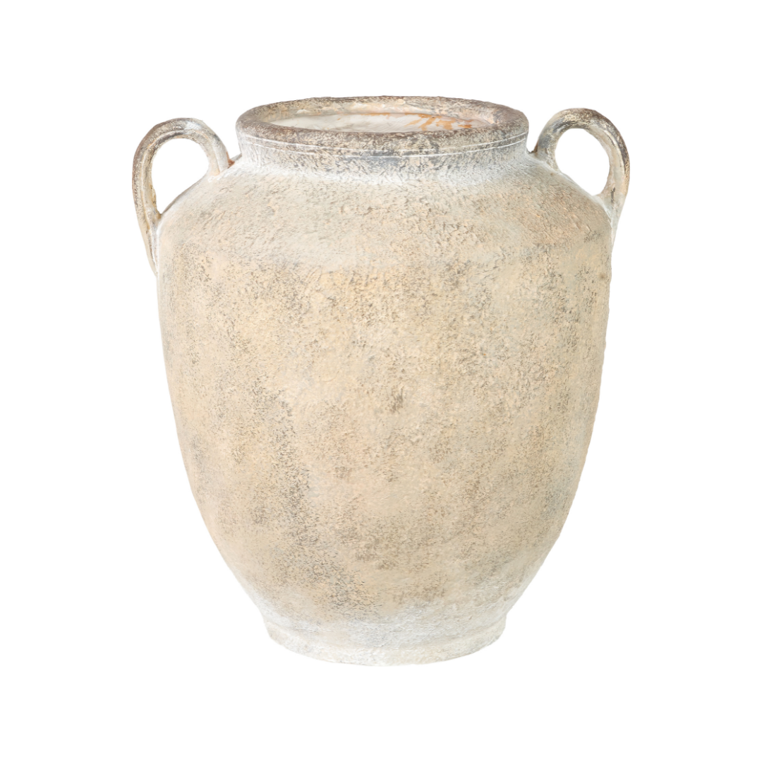Natural Textured Fibrestone Decorative Vase with Handles