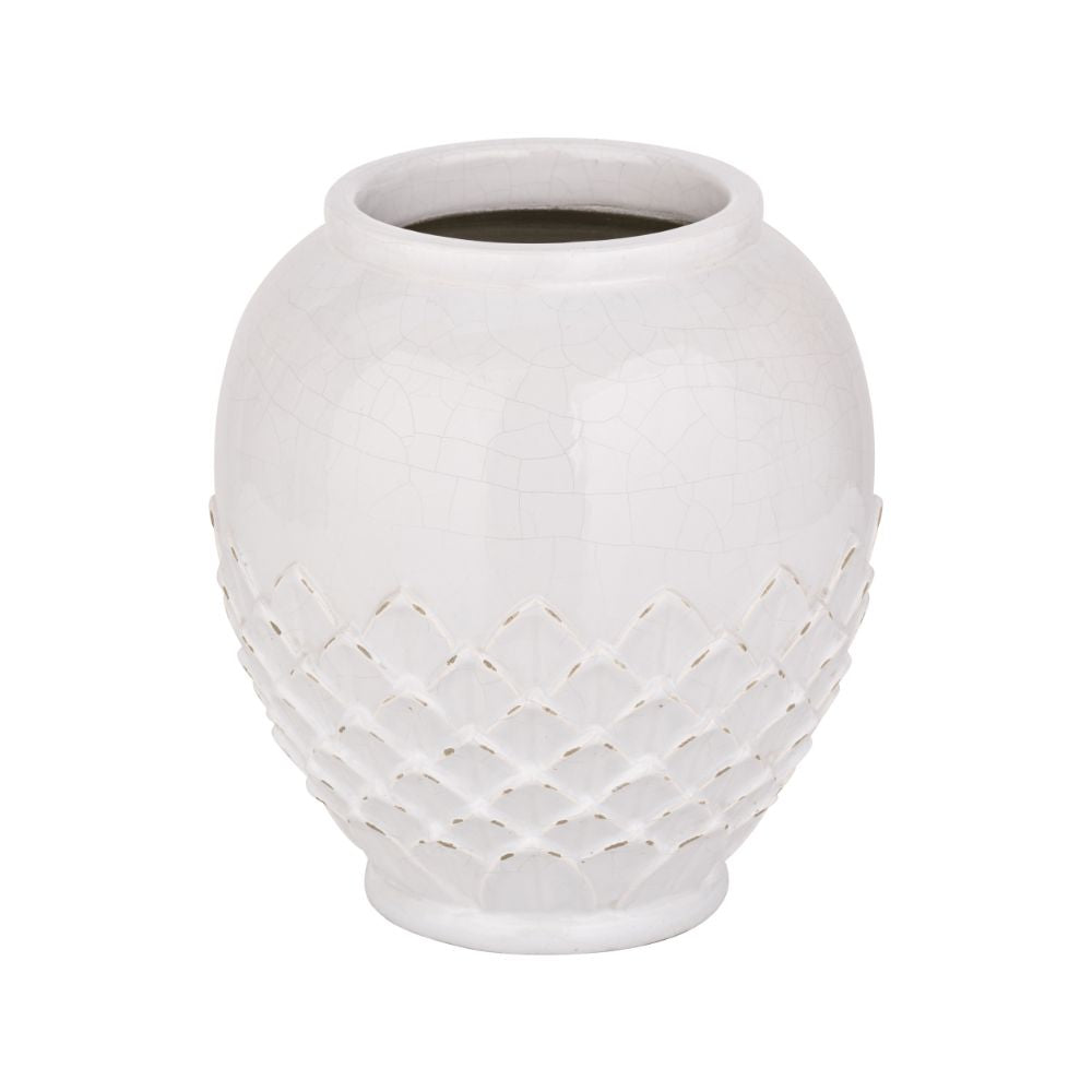 Willow White Leaf Detail Stoneware Vase