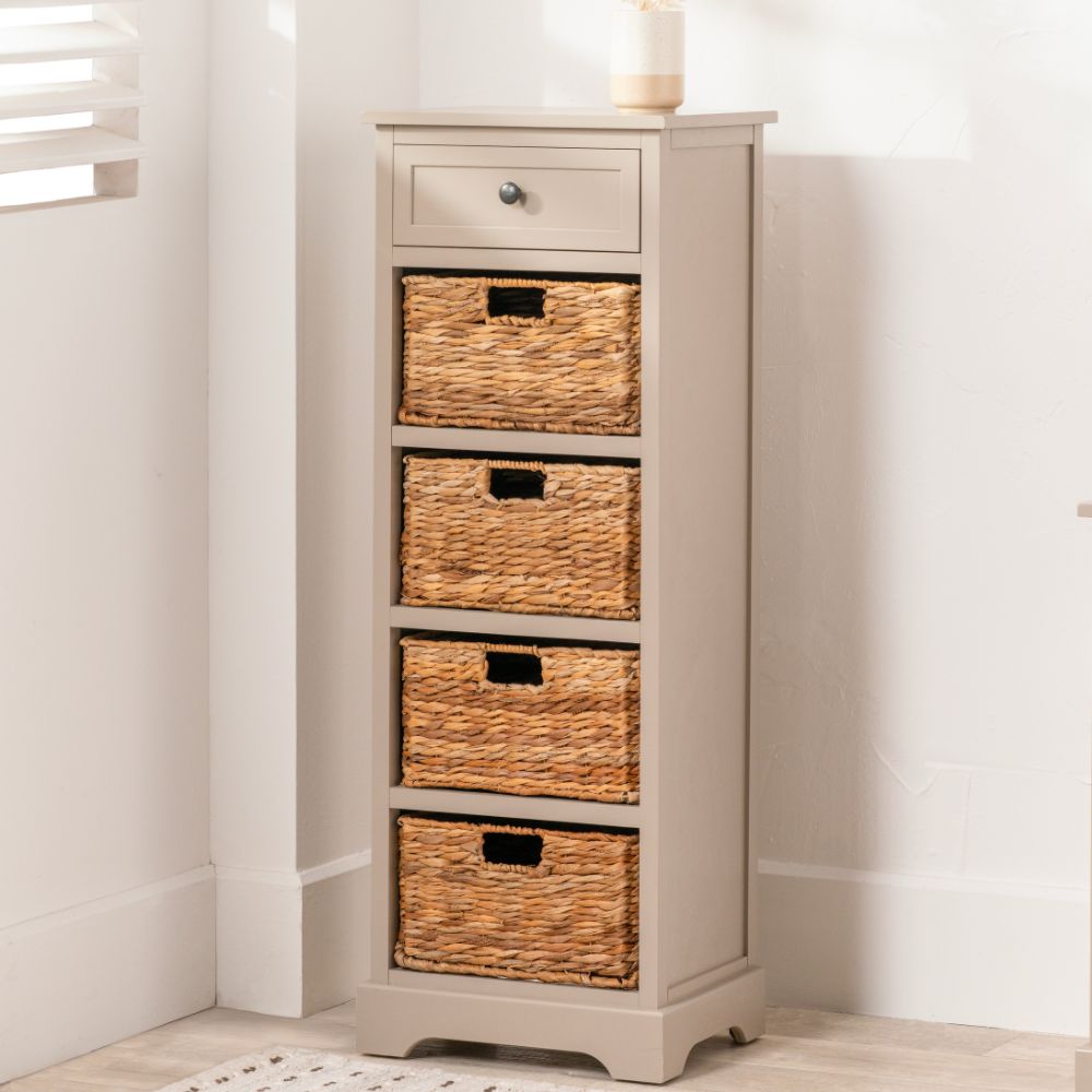 Devonshire Pine Wood 1 Drawer 4 Basket Tall Unit