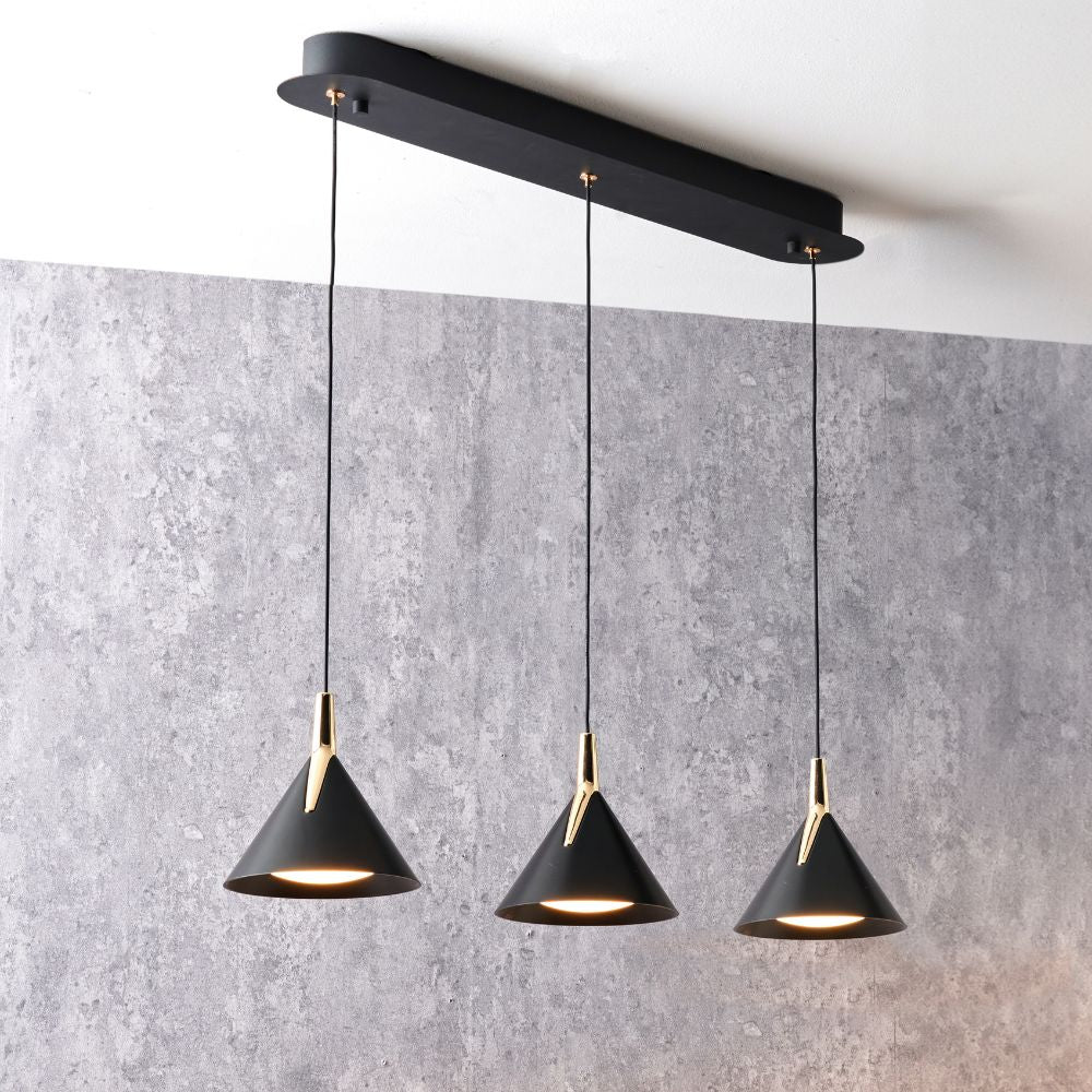 Astarion Matte Black and Gold 3 Drop LED Pendant