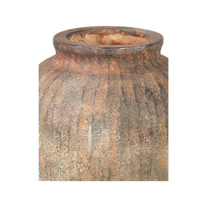 Rustic Brown Fibrestone Vertical Ribbed Decorative Vase Tall
