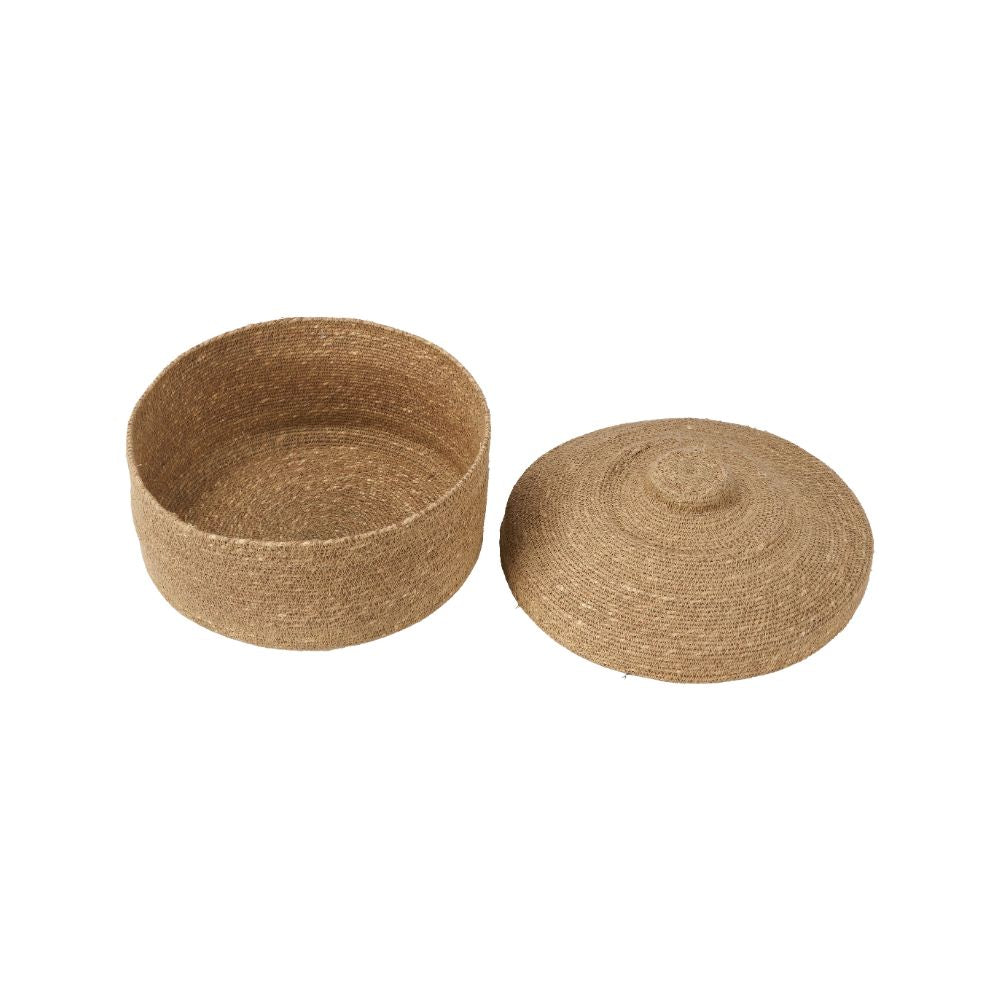 Seagrass Natural Lidded Round Basket