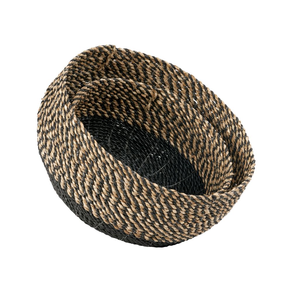 Seagrass Natural and Black Round Baskets (Set of 2)