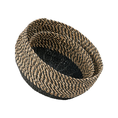 Seagrass Natural and Black Round Baskets (Set of 2)