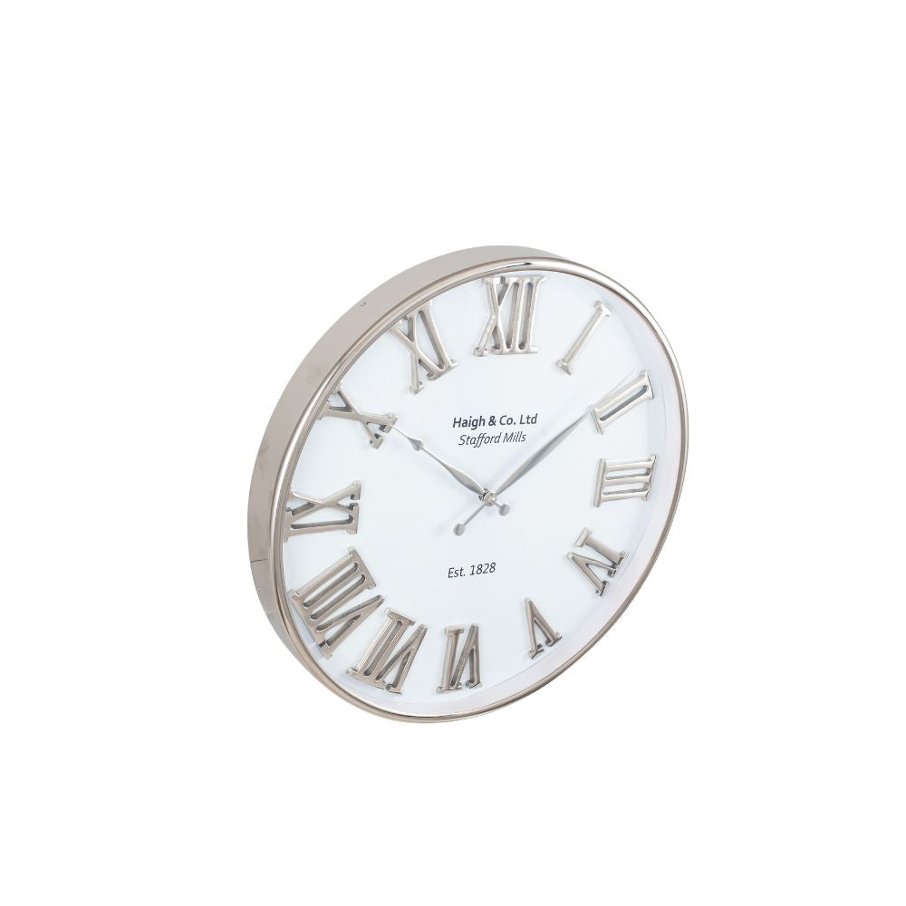 Metal Silver and White Face Round Wall Clock