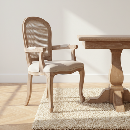 Louis Birch Wood Upholstered Dining Arm Chair