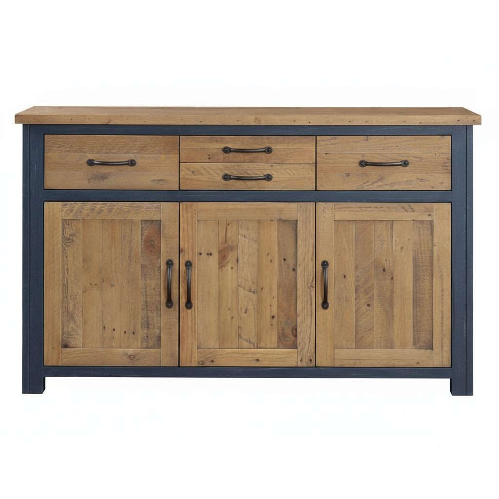 Splash of Blue Reclaimed Wood 3 Door Sideboard