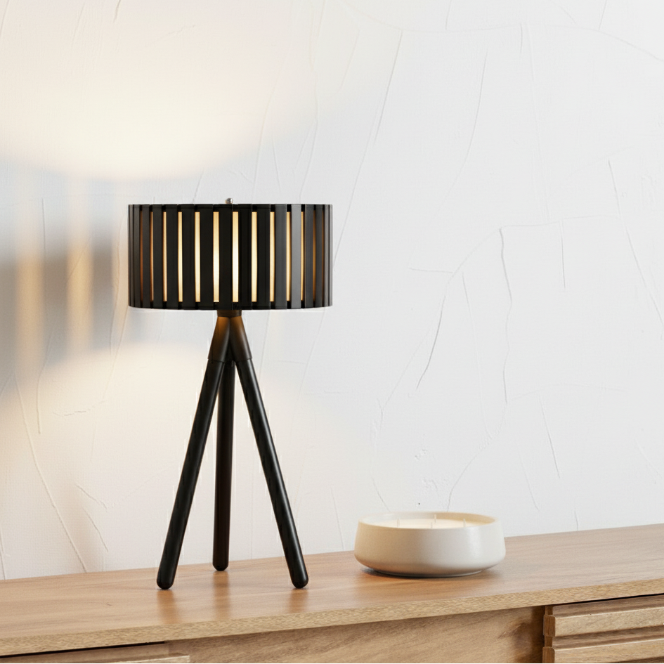 Rabanne Slatted Pine Wood Tripod Table Lamp