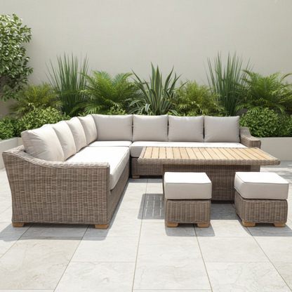 Capri Outdoor Large Corner Set With Riser Table + 2 Stools