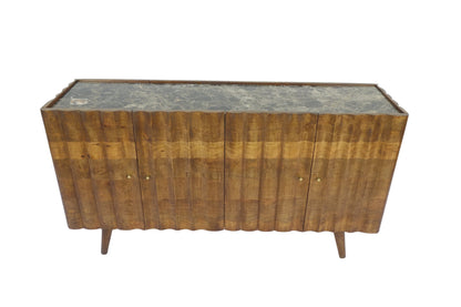 Aranya Solid Wood 4 Door Marble Top Carved Sideboard