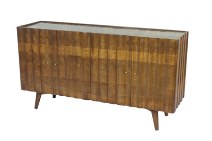 Aranya Solid Wood 4 Door Marble Top Carved Sideboard