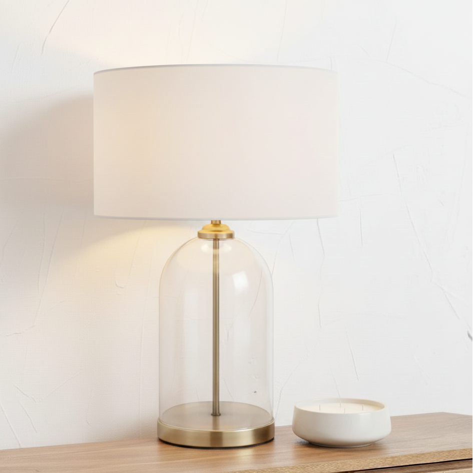 Cloche Clear Glass and Antique Brass Table Lamp