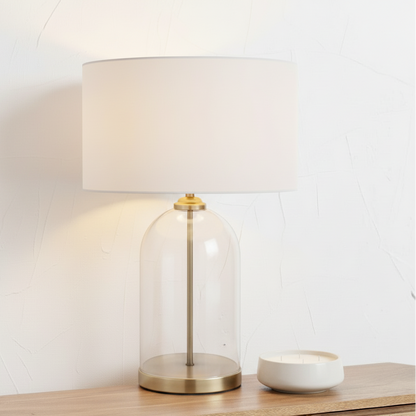 Cloche Clear Glass and Antique Brass Table Lamp