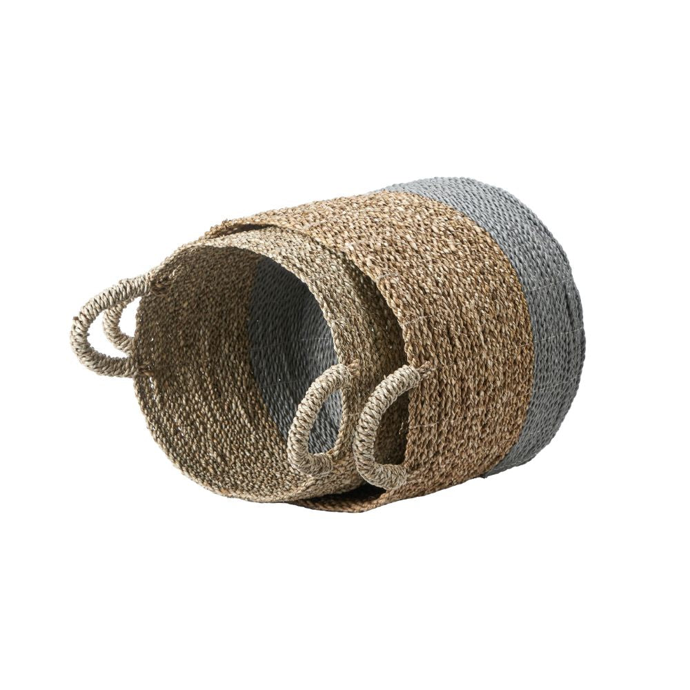 Banana Leaf Two Tone Natural and Grey Baskets (Set of 2)