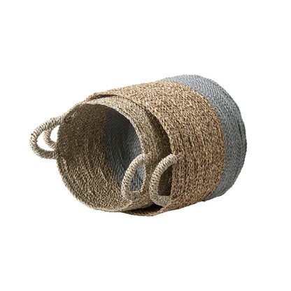Banana Leaf Two Tone Natural and Grey Baskets (Set of 2)