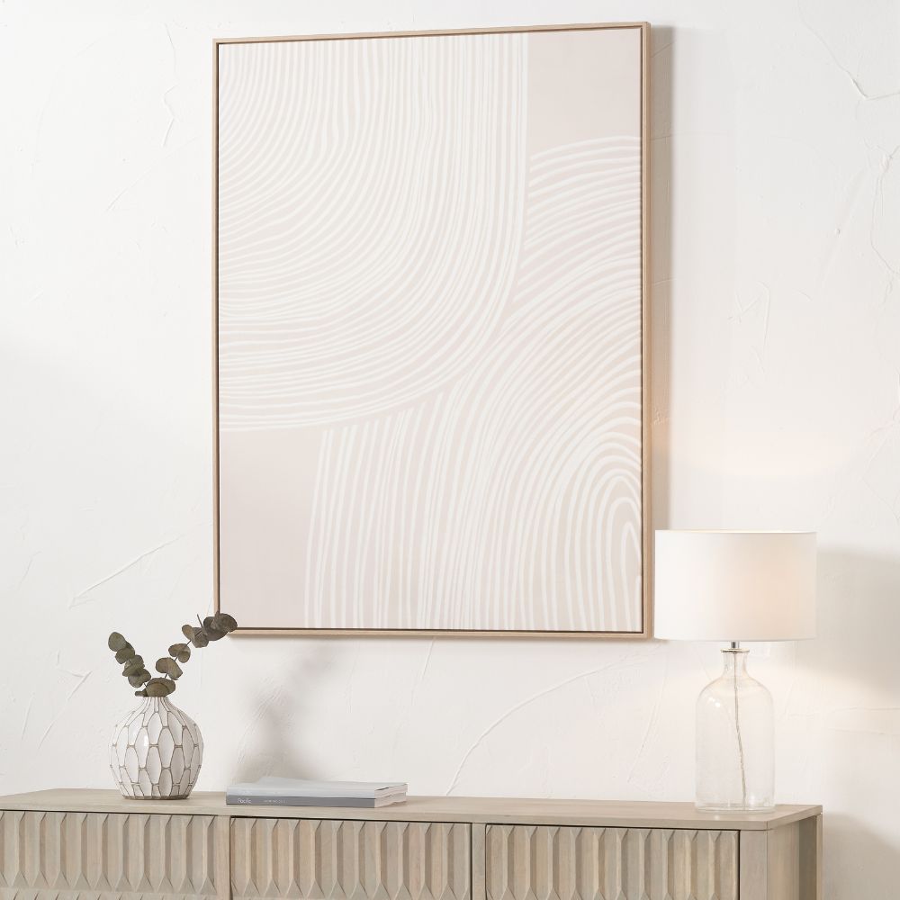 Canvas Natural and White Abstract with Natural Frame