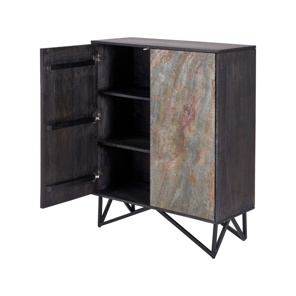 Verde Black Mango Wood and Stone Veneer Sideboard