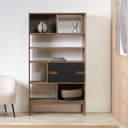 Gio Acacia Wood 2 Drawer 7 Niche Display Cabinet