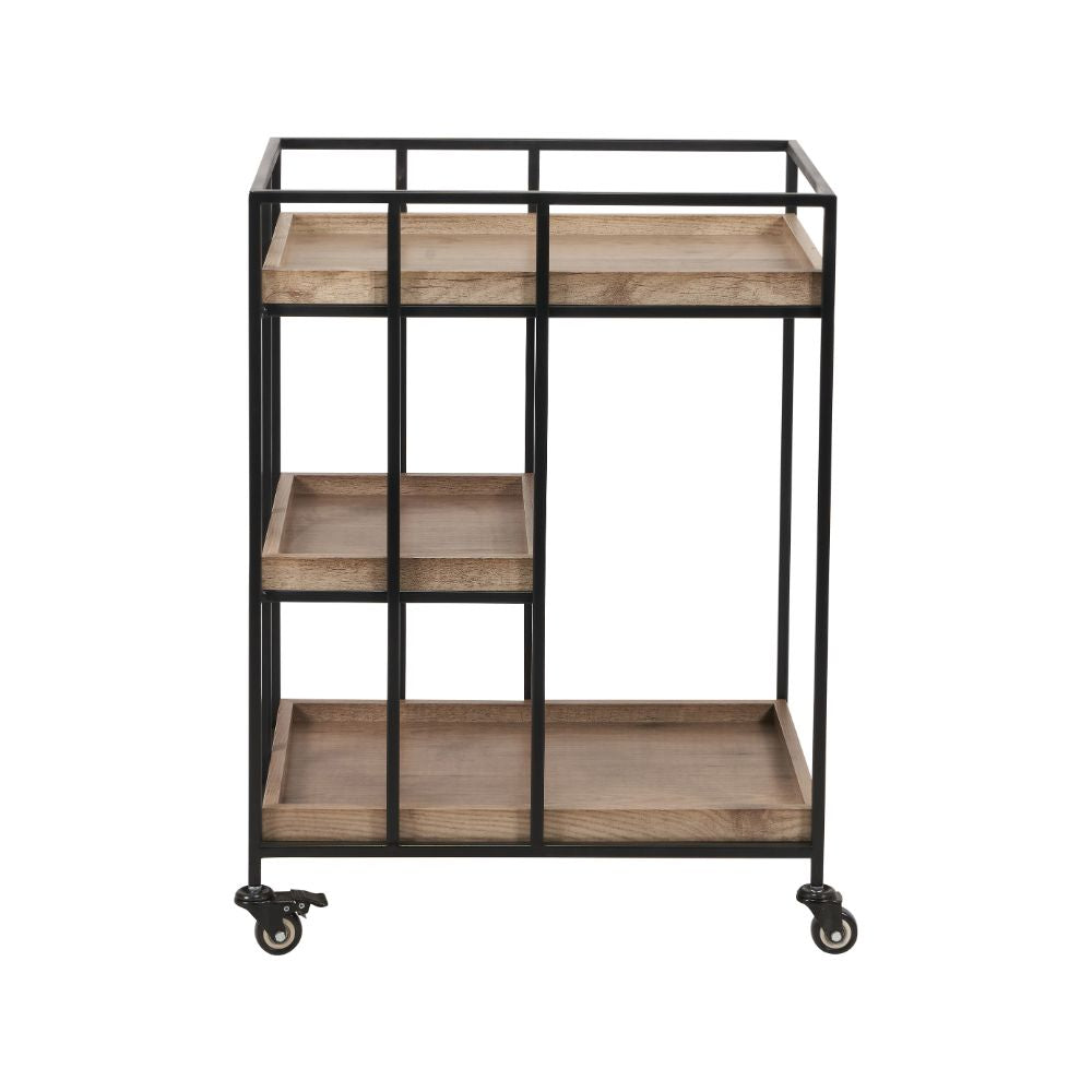 Gallery Natural Wood Veneer and Black Metal Caddy