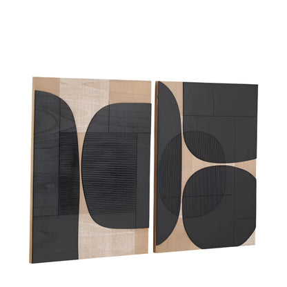 Wooden Textured Design Black and Natural Wall Art (Set of 2)
