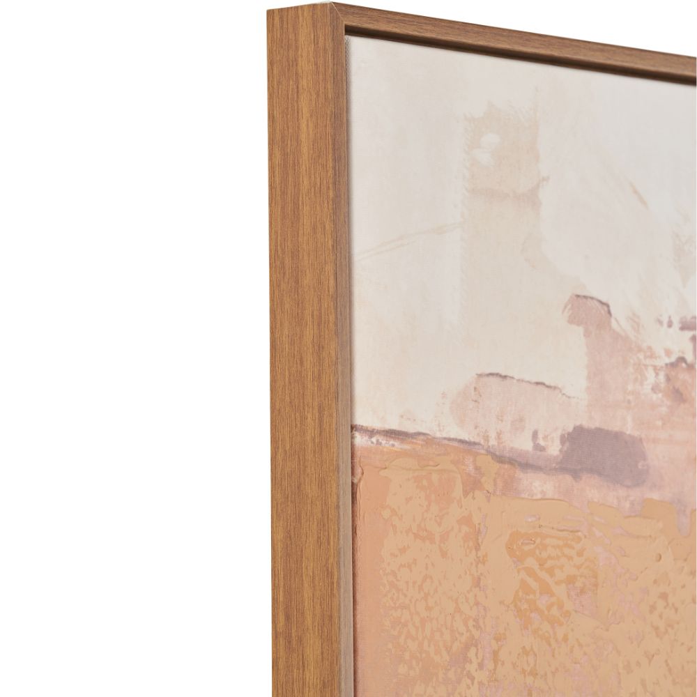 Abstract Square Canvas White and Terracotta with Oak Effect Frame