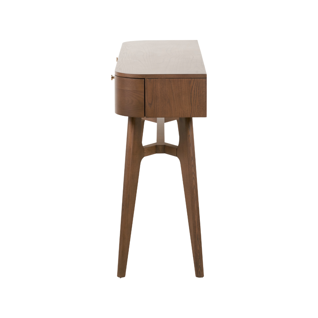Elias Dark Ash Wood Retro 2 Drawer Console Table