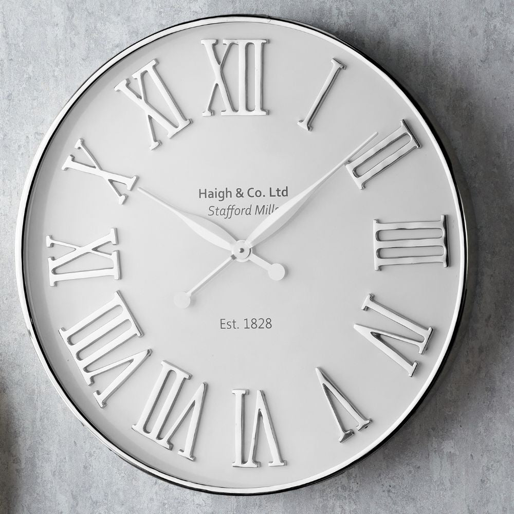 Metal Silver and White Face Round Wall Clock